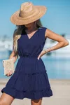 Cupshe Midnight Blue Ruffled Tie Neck Mini Dress In Blue