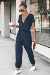 Cupshe Midnight Blue Surplice Jogger Jumpsuit