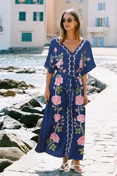Cupshe Midnight Rose Floral Maxi Dress In Blue