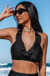 Cupshe Midnight Ruffled Halterneck Bikini Top In Black