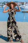 Cupshe Midnight Tropics One-shoulder Wide Leg Jumpsuit