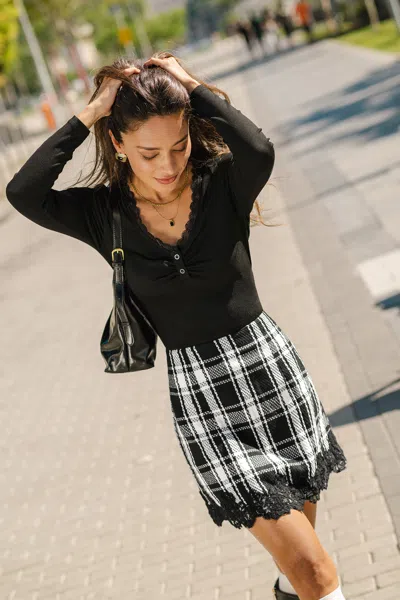 Cupshe Moody Skies Plaid Mini Skirt In Black