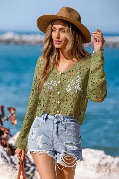 Cupshe Moss & Magic Green Crochet Cover-up Top In Grass