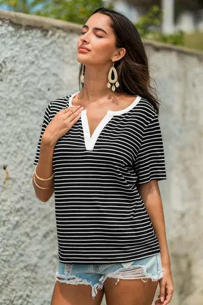 Cupshe My Purpose Striped Tee In Black