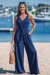 Cupshe Navy Sleeveless Straight Leg Jumpsuit In Blue