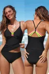 Cupshe Neon Streak Black Tankini Set In Multi