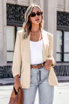 Cupshe Neutral Collared Long Sleeve Blazer In Multi