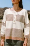 Cupshe Neutral Striped Drop Shoulder Long Sleeve Sweater In Neutral