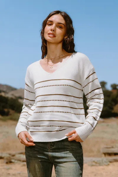 Cupshe Neutral Striped Long Sleeve V-neck Knit Top