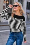 Cupshe Never Too Late Striped Sweater In Black