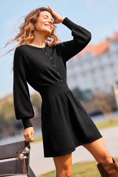 Cupshe Night Shift Black Mini Sweater Dress
