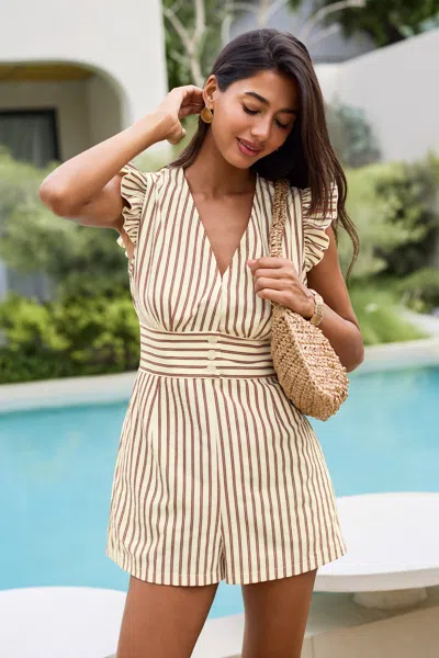 Cupshe On A Yacht Striped Romper In Red