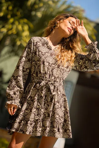 Cupshe On The Right Track Ornate Mini Dress In Brown