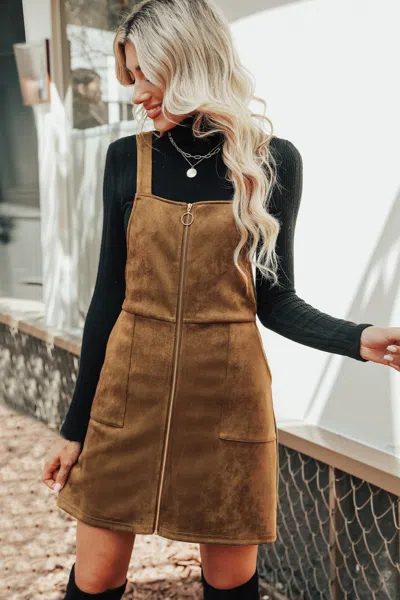 Cupshe Orange Faux Suede Pull-ring Pinafore Dress