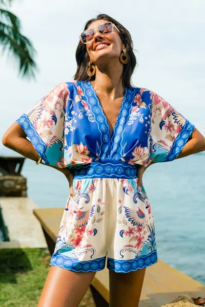 Cupshe Ornate Bloom Blue Romper In Animal Print