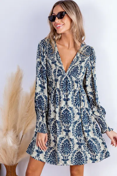 Cupshe Ornate Plunging Puff Sleeve Mini Dress In Multi