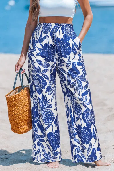 Cupshe Overcast Floral Pants In Blue