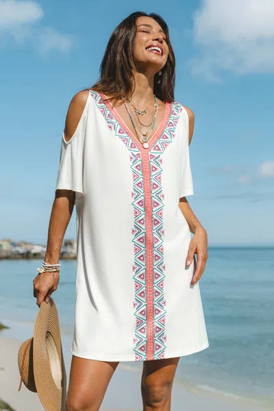 Cupshe Papaya Punch Geo Cover-up Mini Dress In White