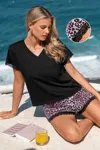 Cupshe Passing Notes Leopard Pajama Set In Black