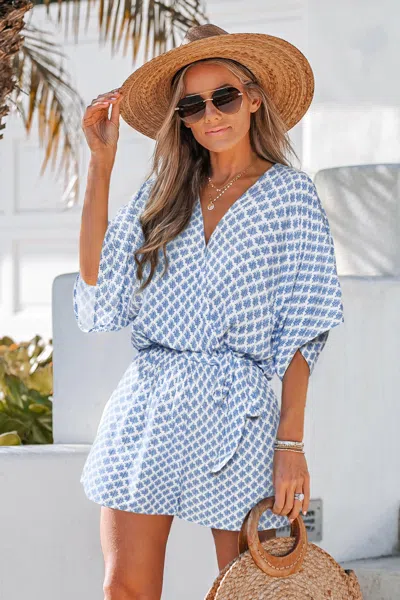 Cupshe Perspective Ornate Romper In Blue