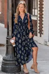 Cupshe Petals At Night Floral Maxi Dress In Blue