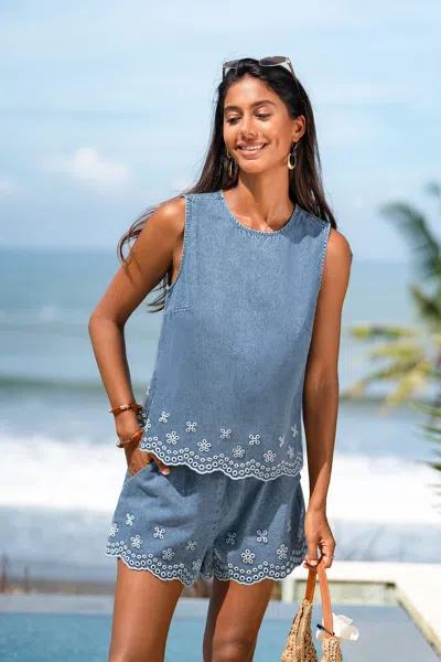 Cupshe Picking Petals Denim Top In Blue