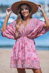 Cupshe Pink Floral Plunging Blouson Sleeve Mini Dress In Pink