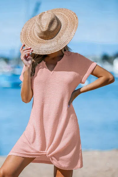 Cupshe Pink Notched Neck Short Sleeve Mini Cover-up