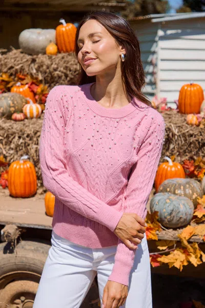 Cupshe Pink Round Neck Beaded Sweater