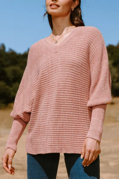 Cupshe Pink V-neck Slouchy Sleeve Sweater