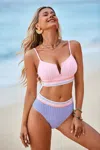 Cupshe Pink V-wire Bikini Top & Purple High-waisted Bottoms Set