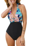 CUPSHE PLUNGE NECK ONE-PIECE SWIMSUIT
