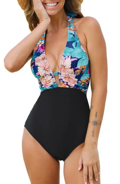 Cupshe Plunge Neck One-piece Swimsuit In Black Multi