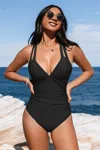 Cupshe Plunge Paneling Cross Tie Back One Piece Swimsuit In Black