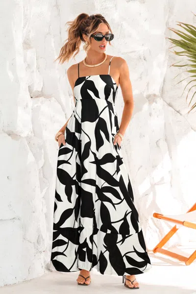 Cupshe Polished Retreat Tropical Maxi Dress In Black