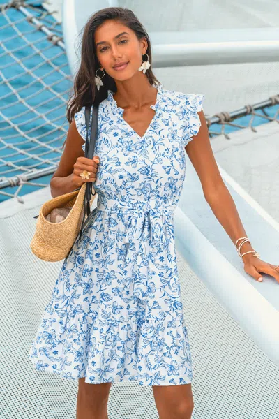 Cupshe Porcelain Meadow Floral Mini Dress In Blue