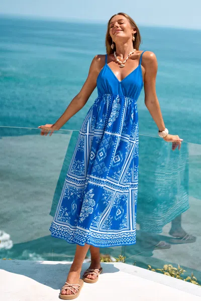 Cupshe Postmarked Patchwork Maxi Dress In Blue