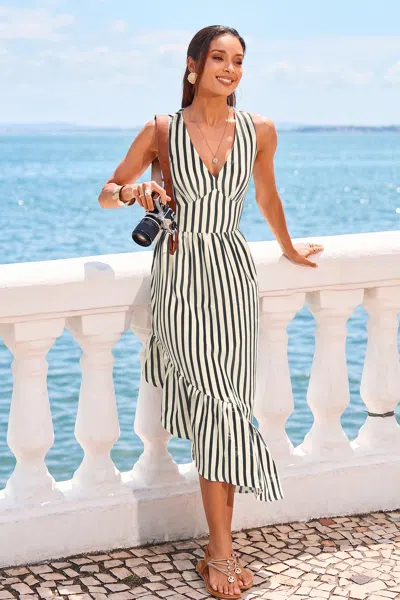 Cupshe Postmarked Striped Maxi Dress In Black