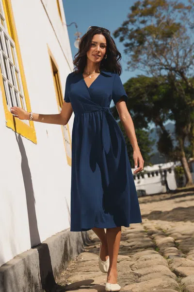 Cupshe Primrose Blue Midi Dress In Navy