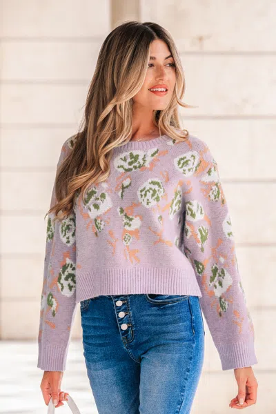 Cupshe Purple Floral Oversized Sleeve Sweater