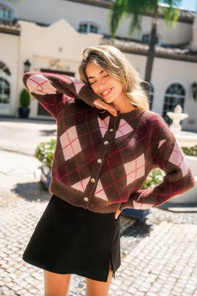 Cupshe Read The Room Argyle Cardigan In Brown