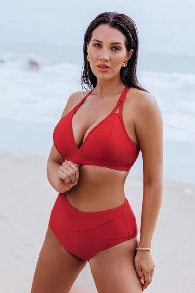 Cupshe Red Dd+ Bikini Top & Tummy Control Bottoms Set