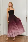 Cupshe Red Ombre Strapless Pleated Maxi Dress In Brown