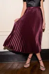 Cupshe Red Satin Pleated Midi Skirt In Burgundy