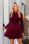Cupshe Red Velvet Long Puff Sleeve Mini Dress In Burgundy