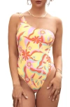 CUPSHE CUPSHE RETRO DAISY ONE-SHOULDER ONE-PIECE SWIMSUIT