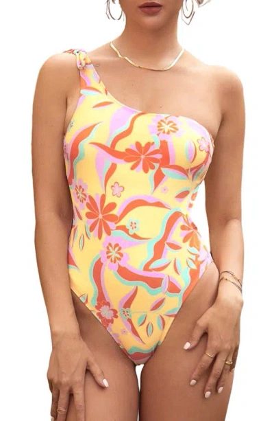 Cupshe Retro Daisy One-shoulder One-piece Swimsuit In Goldenrod