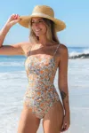 Cupshe Retro Floral Square Neck Tummy Control One-piece