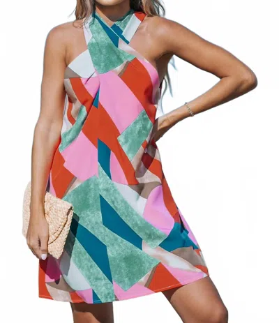Cupshe Retro Geometric Cross Over Neck Sleeveless Mini Dress In Multi