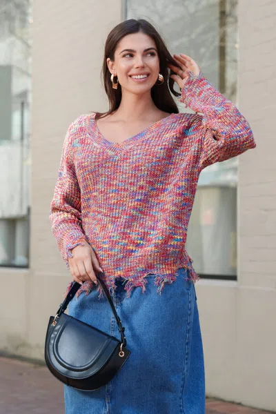 Cupshe Ribbed V-neck Fringe Sweater
